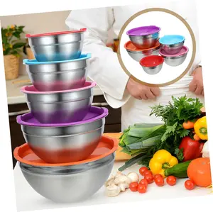 5pcs Stainless Steel Salad Bowls with Lids Mixing Bowls for Food Storage Nesting Design Easy to Clean for Meal Prep and Serving