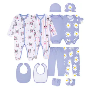 JY.COZY FOR BABY Girl Clothes Purple Cotton Bodysuits Sets 12 Pieces 2 Short-Sleeve Rompers 2 Pants 2 Hats 2 Gloves 2 Onesies 2 Bibs Casual Pajama New Born Clothes Comfort Infant Outfit Essentials
