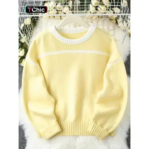 Women's Colorblock Sweater, Fall Winter Casual Loose Knit Top, Fashionable Inner Layer Pullover, Unique Design, Versatile Style(Sheet)