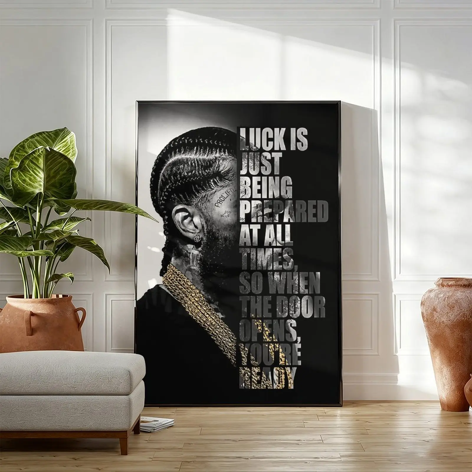 Motivational Black and White Portrait Print, Streetwear-Inspired Preparedness Home Decor, Mens Room Decor Poster for Masculine Room Decoration