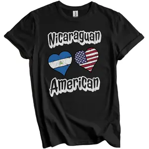 Nicaraguan American Flag Hearts Combo Nicaragua Distressed T-Shirt