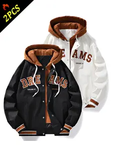 Jacket Men's Spring Autumn Winter Casual Trendy Couple's Loose Fake Two-Piece Hooded Coat American Style Black Long Sleeve