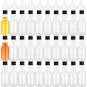30 Pack 1.7oz Mini Liquor Bottles,50ml Plastic Spirit Alcohol Bottle with Black Cap,Miniature Sauce Bottles with 10 Funnels for Weddings,Party Supplies