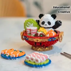 Creative Panda Hot Pot Building Block Set, Colorful Construction Toy for Teens & Adults, Educational DIY Kit, Perfect Gift, Building Block Model