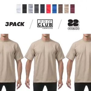 3 Pack PROCLUB Men's Heavyweight T Shirts PRO CLUB Short Sleeves T Shirt Casual Hip Hop Cotton Tee Big and Tall (S to 5XLT)
