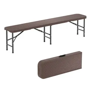 COSTWAY - 6 ft Plastic Folding Bench with 1320 LBS Capacity and Handle-Brown