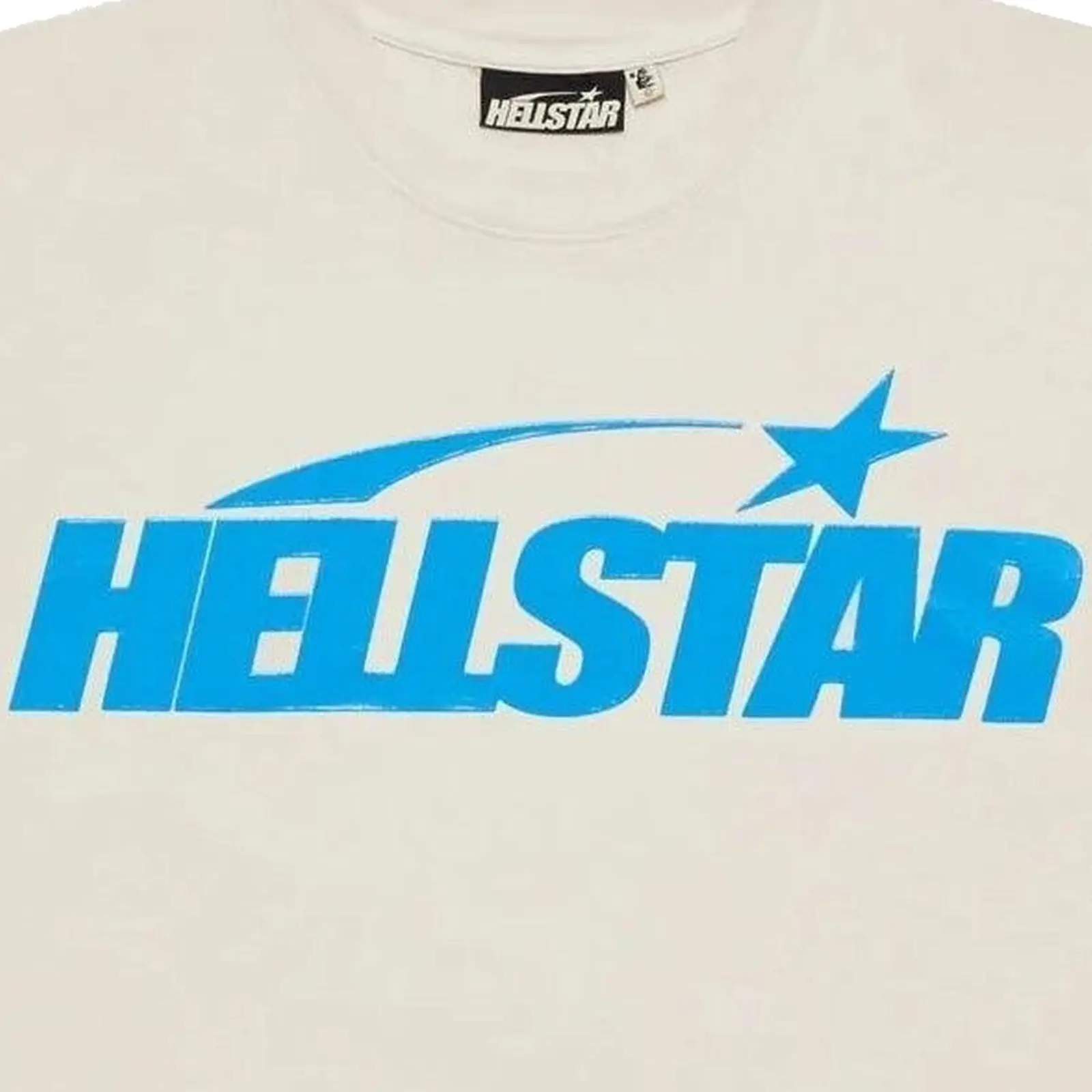 Hellstar Studios Classic Gel T-Shirt Beige & Light Blue, Authentic, Short Sleeve, Crew Neck, Cotton, Streetwear Tee, Casual Everyday Top