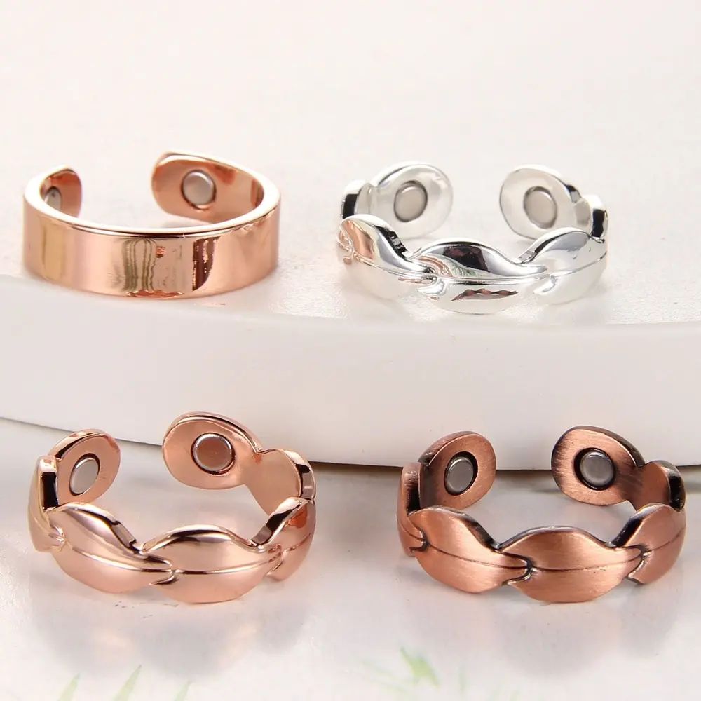 4 Pcs Copper Rings Set, Copper Magnetic Rings For Women And Men, Magnetic Ring Love Heart Gift Adjustable (4PCS)
