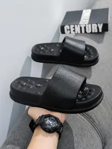 Thick Sole Slippers for Summer, Unisex Foot Massage Design, Crocodile Texture, Casual Sandals, Anti-Slip Waterproof Beach Shoes