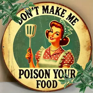 1pc Retro Metal Sign "Please Don't Poison My Food" - Decorative Round Plate For Wall Art, Home, Kitchen, Dining Room, Bar, Cafe, Garage, 20cm Vintage Metal Plaque With Random Holes On Top, Bottom, Left, Right Birthday Gifts Graduation Multicolor