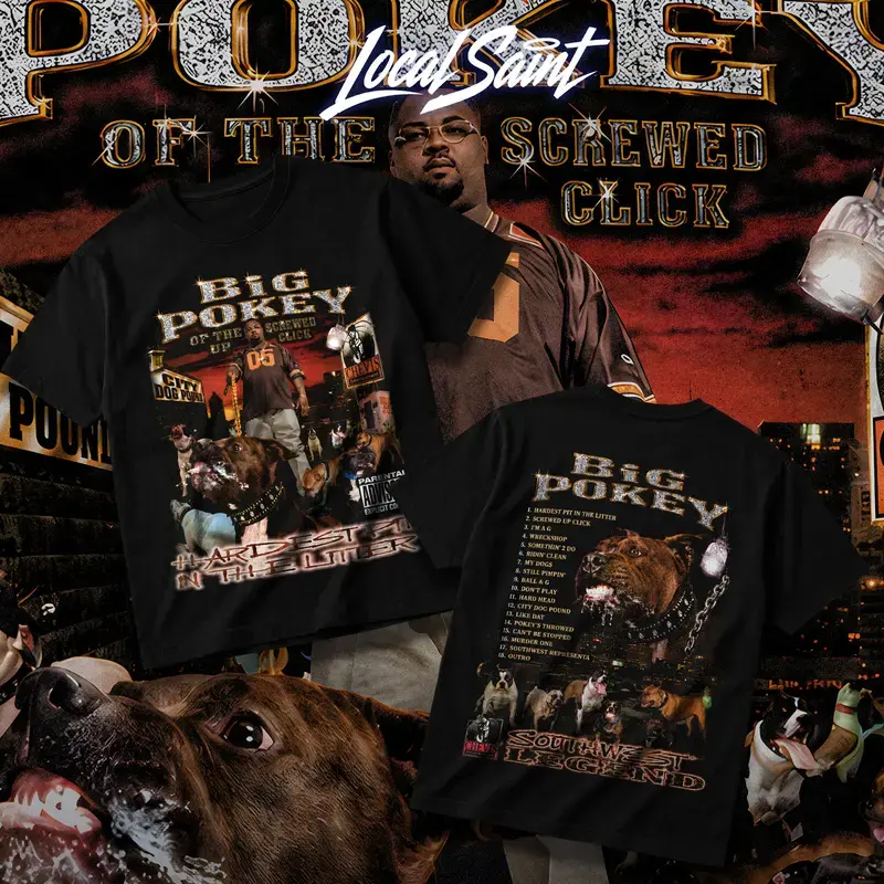 Big Pokey Hardest Pit In The Litter Heavy Cotton Unisex Graphic T-Shirt Hoodie Houston Rap Texas Screwed Up Click DJ Screw 713 Crewneck Tee, Vintage Streetwear Graphic T-Shirt Direct To Garment Breathable Print