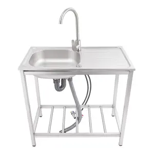 Freestanding Stainless Steel Sink Hot Cold 88lbs for Home Garage Kitchen