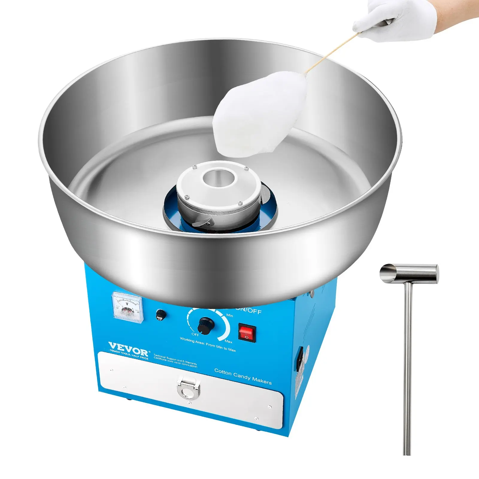 VEVOR 1000W Power Electric Cotton Candy Maker, 20.5 in Stainless Steel Bowl Commercial Candy Floss Machine with Sugar Scoop and Drawer, Easy Home Use for Kids Birthday, Family Party, Blue, Cotton Candy Machine
