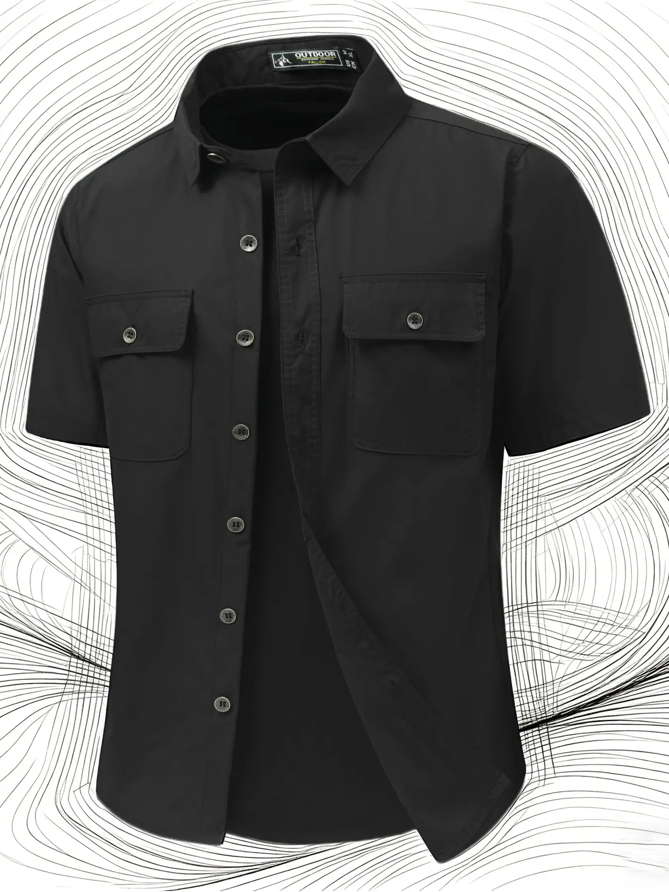 Men's Casual Slim-Fit Short Sleeve Shirt, Casual Collared Shirt, Plain Design, Summer New Arrival, Loose Fit, Lapel Collar, Large Chest Pocket, Open Front