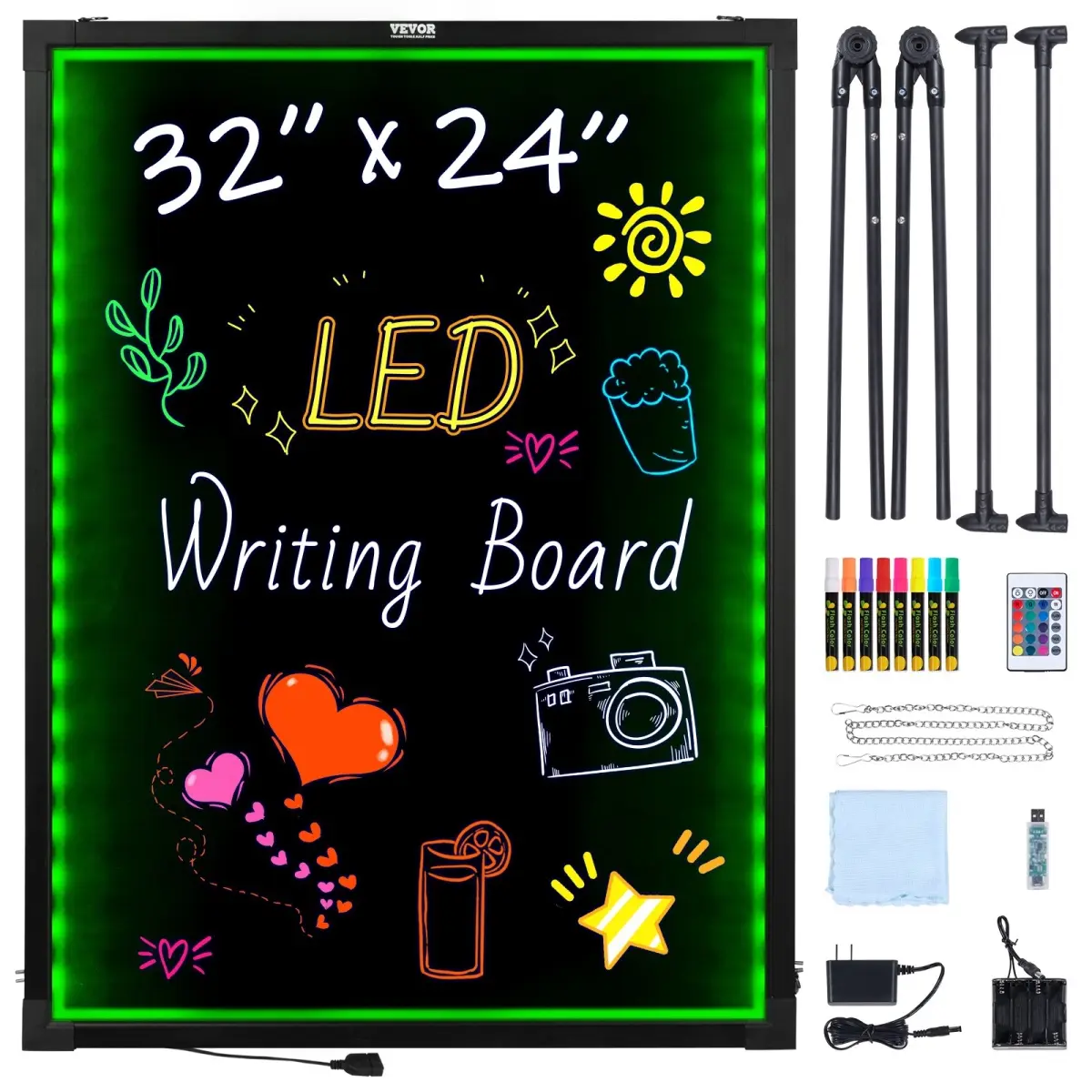 Vevor LEDSXLYB32X2D2GAPV5 32 x 24 in. LED Message Illuminated Erasable Lighted Writing Board