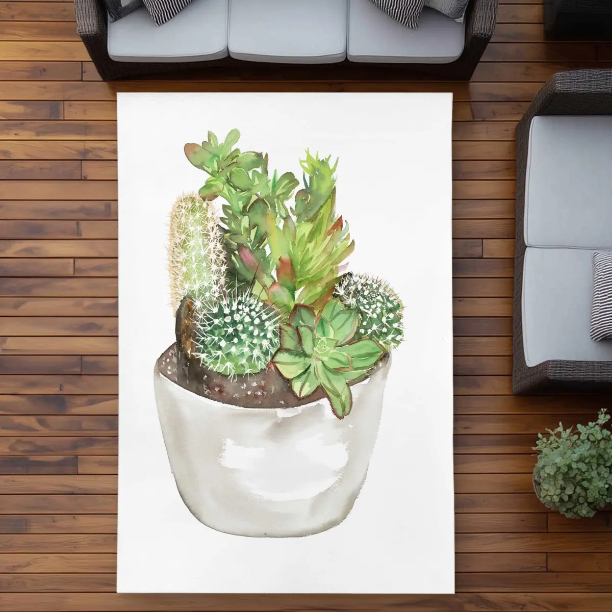 212 MAIN 5 x 7 ft. Scandinavian Gray Outdoor Rectangle Area Rug, Rectangular Cactus Assortment in a Pot Home Decor Rug, Outdoor Rug