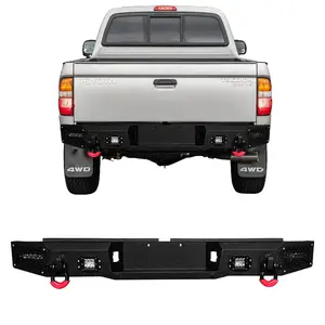 TIOYAR Steel Rear Bumper Black Texture for 1995-2004 Toyota Tacoma with LED Lights & 2 x D-Rings for Off-Road Performance