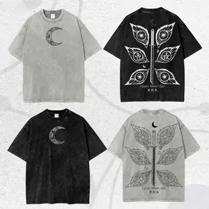 Vintage Acid Wash Demon Slayer Upper Moon One Kokushibo Graphic T Shirt, Six Eyes Sword Back Print Oversized Anime Tee, 100% Cotton Unisex Streetwear Short Sleeve Top