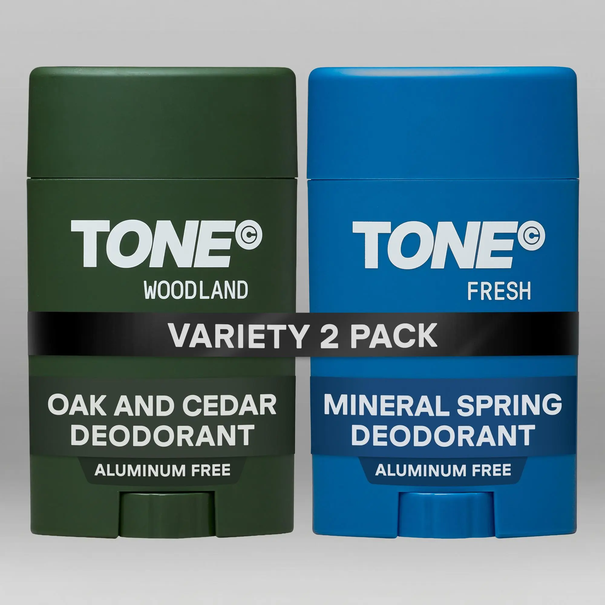 TONE Aluminum Free Deodorant for Men & Women, 2-Pack Variety, 2.65 oz, Woodland & Fresh, Paraben Free Formula with up to 48-Hour Odor Protection, Dermatologist-Tested
