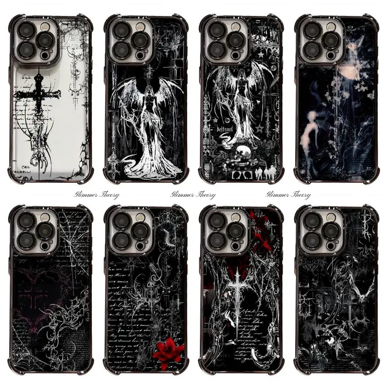 INS Artistic Gothic Cyber Sigilism Angel Cross Phone Cases For iPhone 18 Promax 17 16 15 14 13 12 11 Pro Plus Air Transparent Black TPU Shockproof Protective Cover Gift For Birthday Christmas Valentine Halloween
