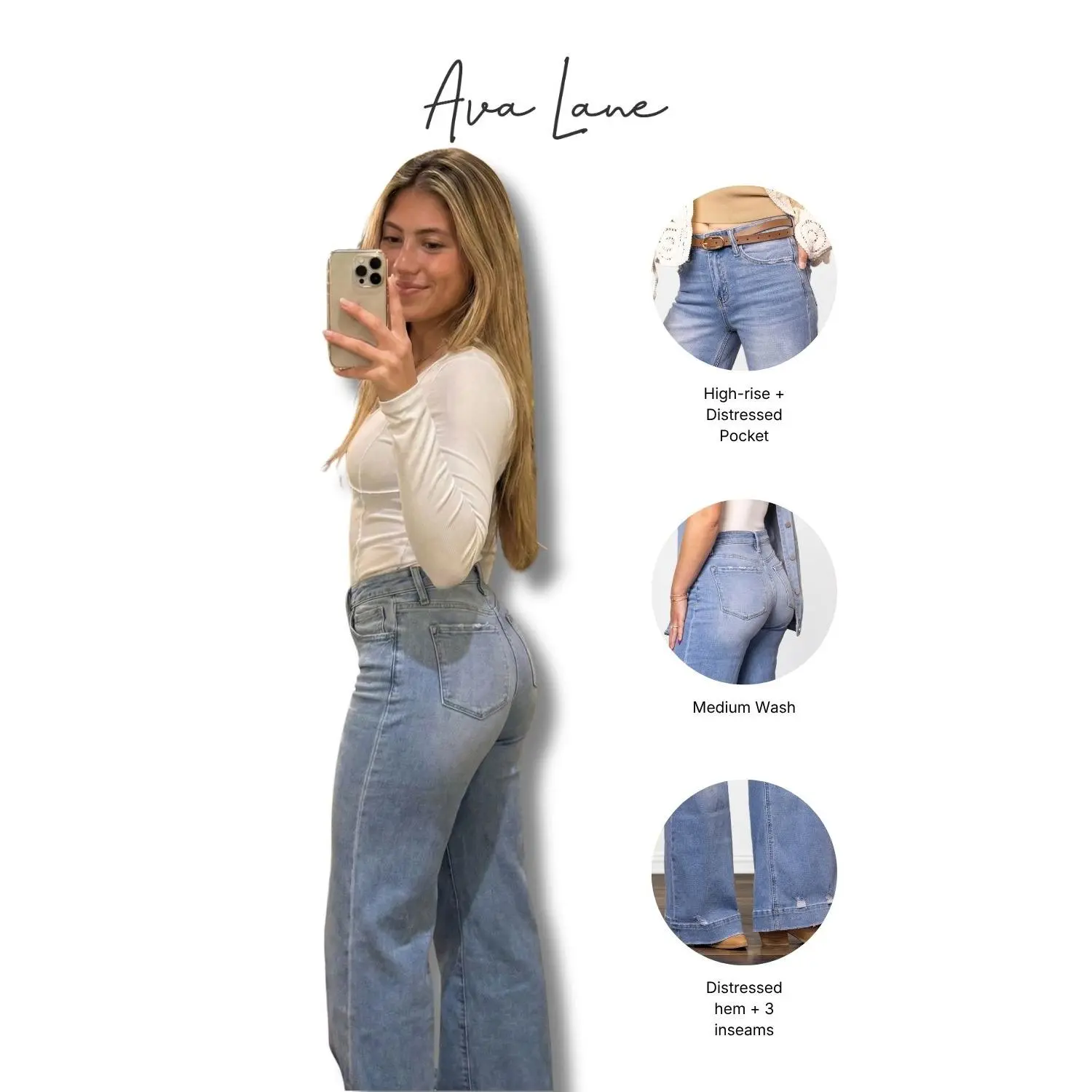 【Apartment Three】High-Waisted Jeans サイズ1 The Adrian by Lovervet High-Rise Wide Leg Denim Three Lengths