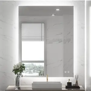TETOTE Backlit Bathroom Mirror, Dimmable Vanity Mirror with Touch Control, 3 Light Colors, HD Tempered Glass, Waterproof, Defogger & Memory Function, Wall Mounted, Modern Design, Plug-in/Hardwired