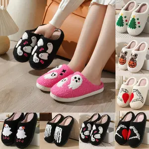 Christmas Slippers For Women Men Indoor Soft Warm Cotton Slippers House Memory Foam Slippers Cozy Fluffy Fall Winter Home Slippers