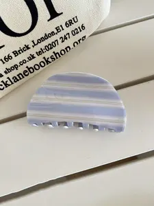 Korean Style Blue & Coffee Stripe Acrylic Hair Clip, Vintage Elegance Hair Accessory, Multifunctional Updo Hairpin for Winter Women