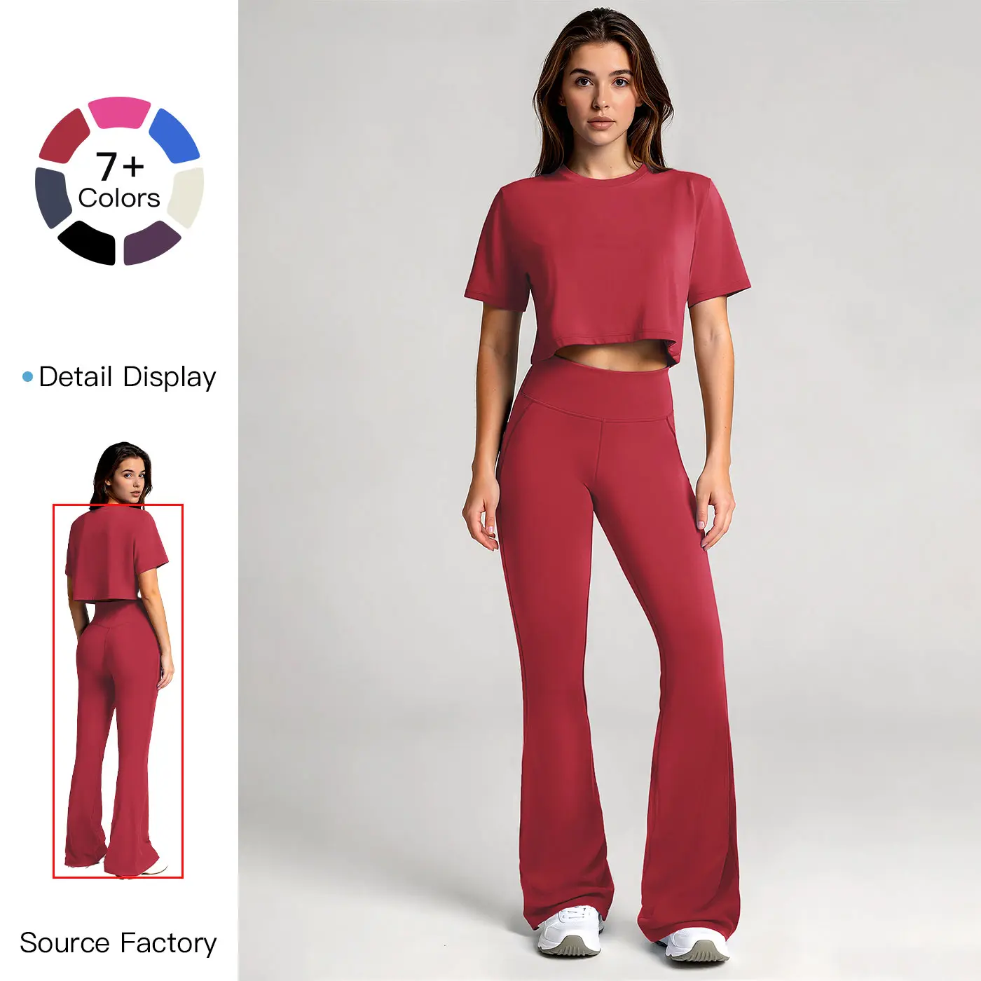 MFVIM Yoga Set for Women, 2-Piece Sporty Chic Comfy Sets with a Solid Short Sleeve Top and High Waisted Flared Pants, Athletic Polyamide Activewear, Casual Fashion Set