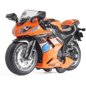 Toy Motorcycle - Pull Back Toy Car with Sound and Light Toy,Toy Motorcycles for Boys,Toys for 3-9 Year Old Boys (Orange)