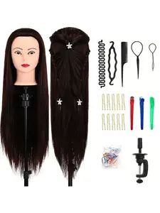 Professional 66cm Hairstyling Mannequin Head with Synthetic Hair, Realistic Braiding Practice Doll Head for Salon & Beauty School