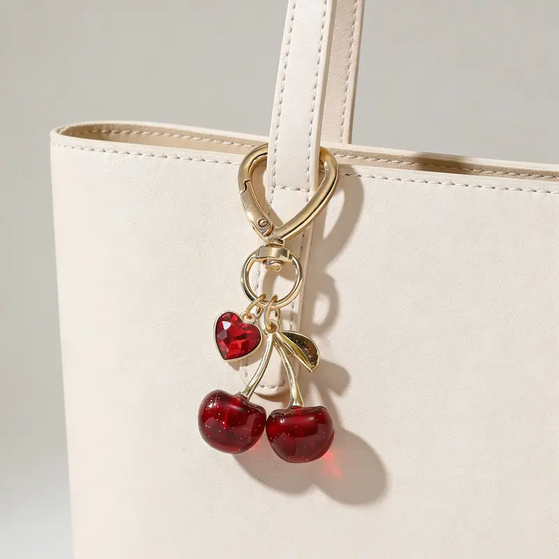 Cherry Design Sparkly Bag Charm, Fashionable Keychain for Women & Girls, Trendy Accessory for Birthdays, Perfect Girlfriend Gift Idea, Purse Accessories, Bag Accessories Charms