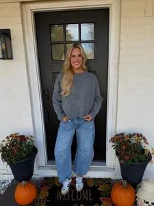 charcoal grey sweater with bow detail