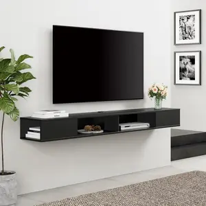 70 inch Black Floating TV Stand, Entertainement Center Wall Mount for 75 inch TV, Media Console for Under TV with Storage for Living Room