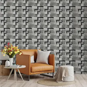 Industrial Style 3D Cement Brick Wallpaper, PVC Adhesive Backing, Easy Peel & Stick, Kitchen/living Room/bedroom Decor, Wall Transformation