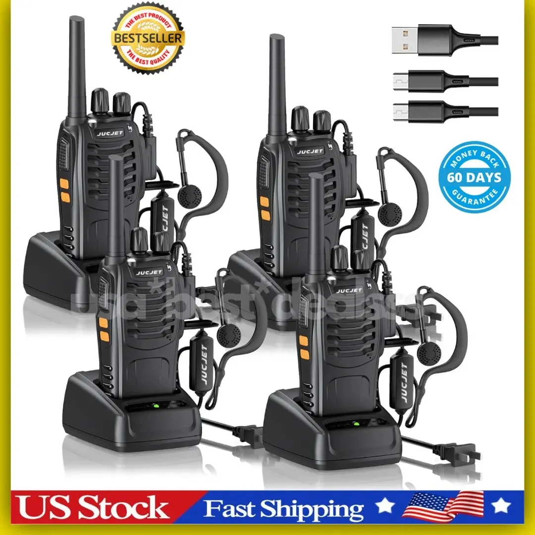 Long Range 100 Mile Walkie Talkie Two Way Radio Charge Headset Waterproof 4 Pack