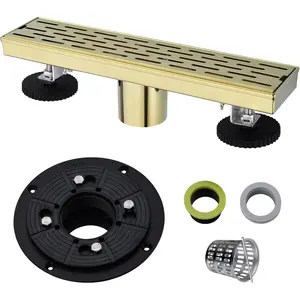 12 Inch Square Linear Shower Drain Brushed Gold Drain 304 with Hair Catcher Strainer Removable Grate Cover ﻿