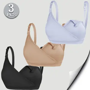 3 Pack Wireless Nursing Bra for Breastfeeding Moms - Comfortable Maternity Bralette with Easy Drop Cups, Soft Seamless Fabric