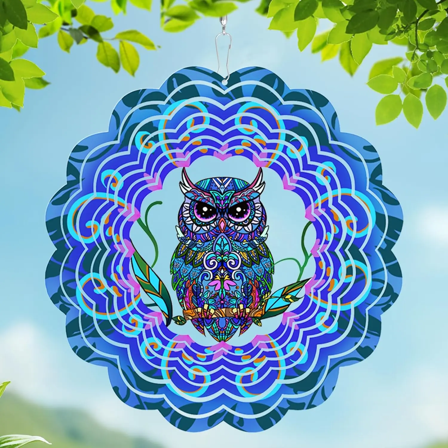 Owl Metal Wind Spinners - Owl Gifts for Women Mom Men Dad Grandpa Husband, Hanging Wind Spinner for Outdoor & Indoor Decorations, 12 inch Wind Spinner for Ornament Gifts