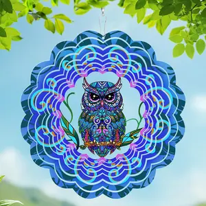Owl Metal Wind Spinners - Owl Gifts for Women Mom Men Dad Grandpa Husband, Hanging Wind Spinner for Outdoor & Indoor Decorations, 12 inch Wind Spinner for Ornament Gifts