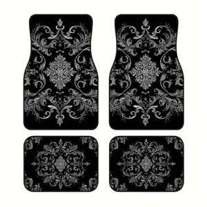 4pcs, Non-Slip Polyester Car Floor Mats, Vintage Patterned Mats for Added Grip, Suitable for Sedans And Suvs, Interior Decor Items to Protect The Car'S Floor