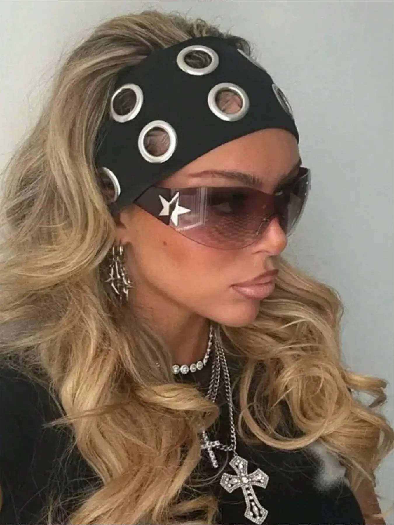1pc punk style headband, metal eyeliner decoration, soft and elastic sports yoga headband, large size, summer beach headband, party, vacation, daily leisure hair accessories, Gym Headband, Workout Headband, Athletic Headbands, Headbands Women
