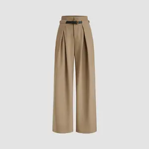 Cider [size 2-10] Mid Rise Solid Pleated Pocket Wide Leg Trousers With Belt
