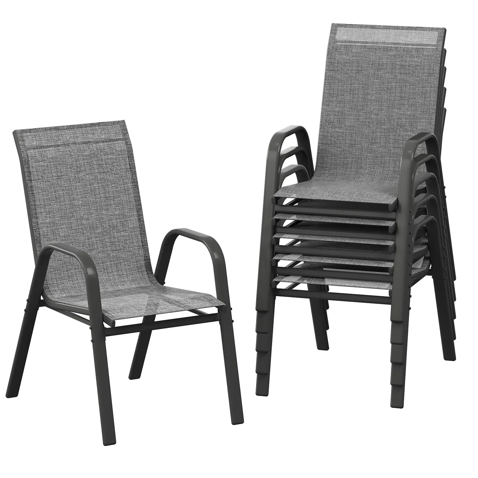 GARVEE Patio Chairs Set of 6, Outdoor Stackable Dining Chairs with Textilene Fabric, All-Weather Deck Stacking Chairs with High Back for Backyard Poolside Garden Balcony, Grey