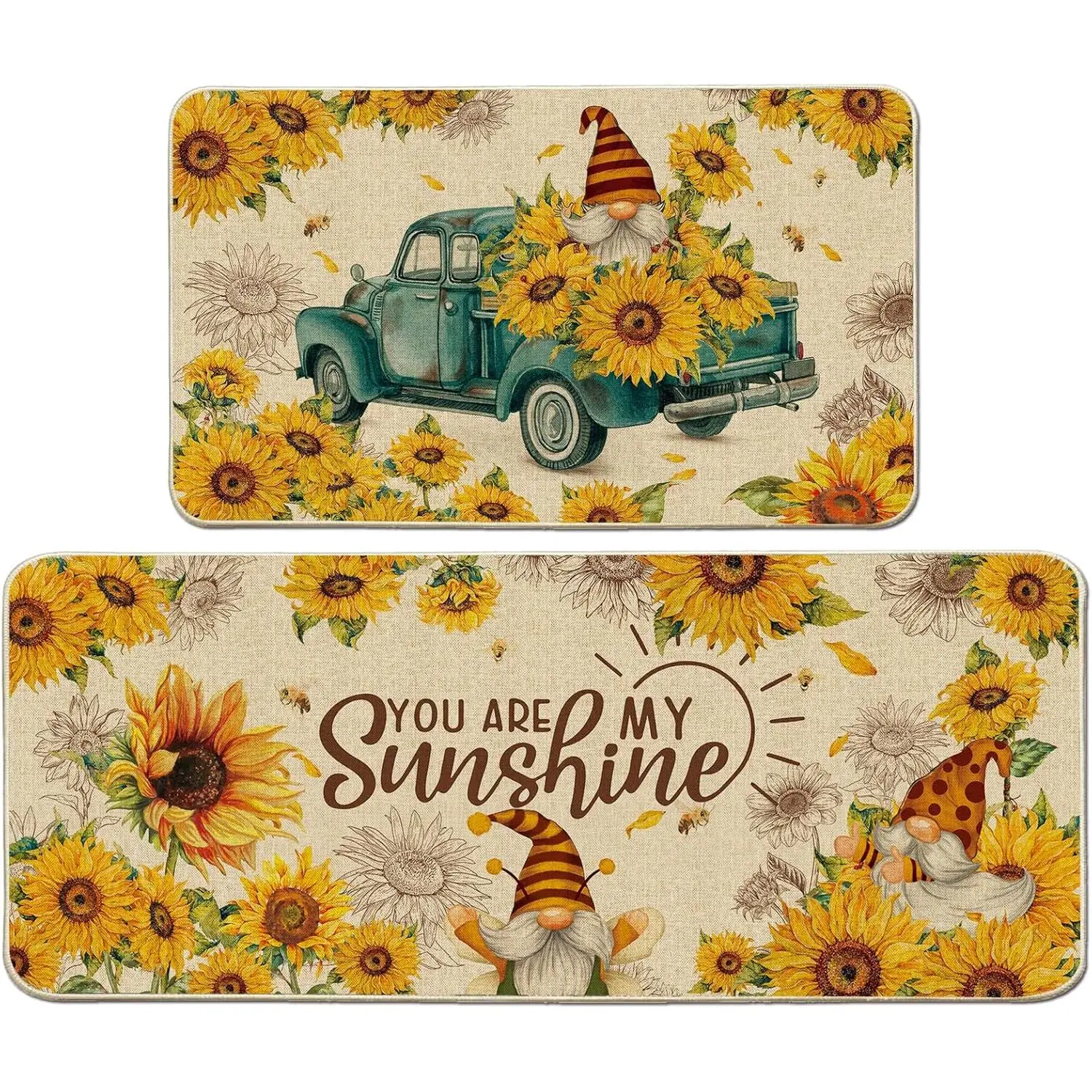 Sunflower Kitchen Decor, Sunflower Kitchen Rugs Set of 2 - Farmhouse  and  Kitchen Mat for Floor - Spring and Summer Sunflower Decor and Accessories for Home 17"x27+17"x47"