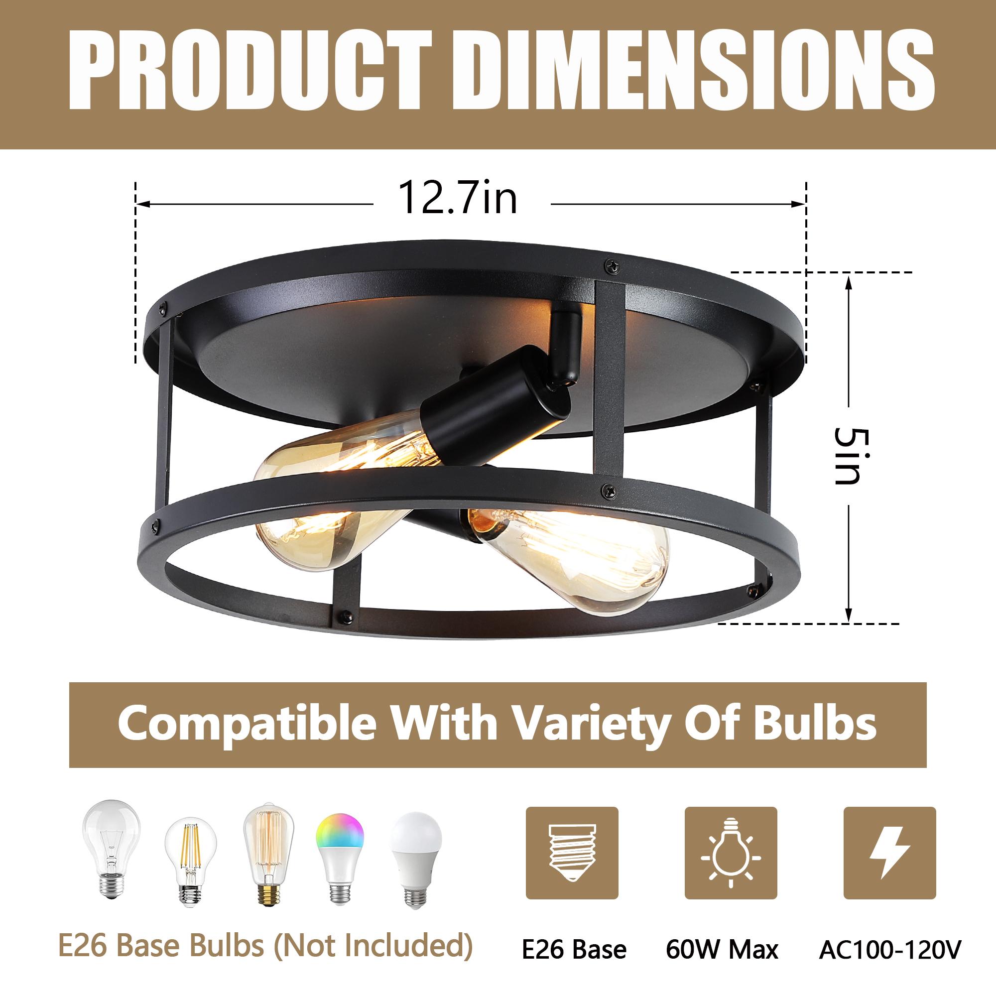 2-pack Black Flush Mount Ceiling Light Fixtures,2-Light E26*2 Base Modern Hallway Light Fixtures Ceiling, Black Light Fixture Ceiling Mount for Farmhouse,Kitchen, Bedroom