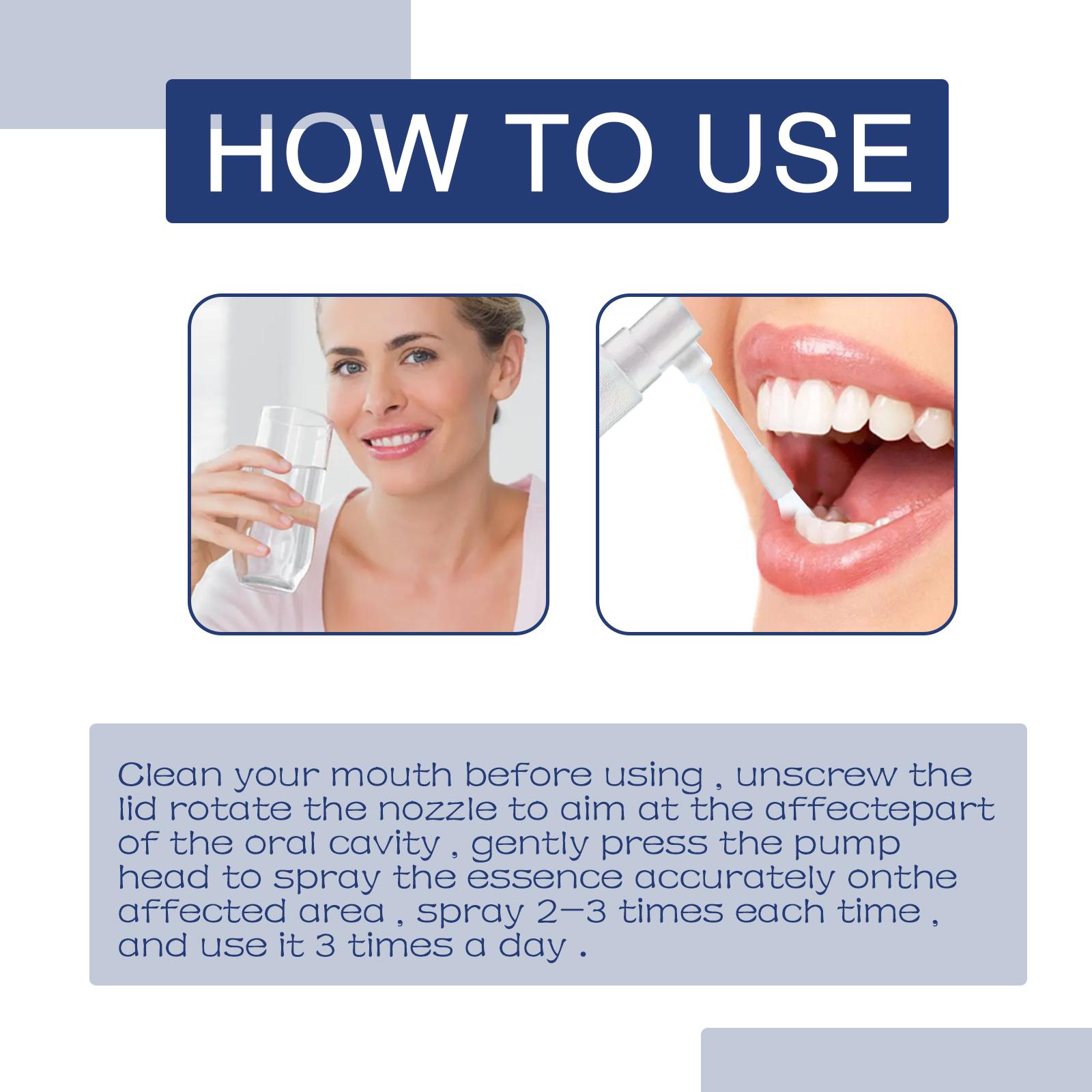 Adult toothache relief spray (oral spray); targets toothache and nerve areas to rapidly numb the affected site, alleviating pain caused by wisdom teeth and inflamed, swollen gums.