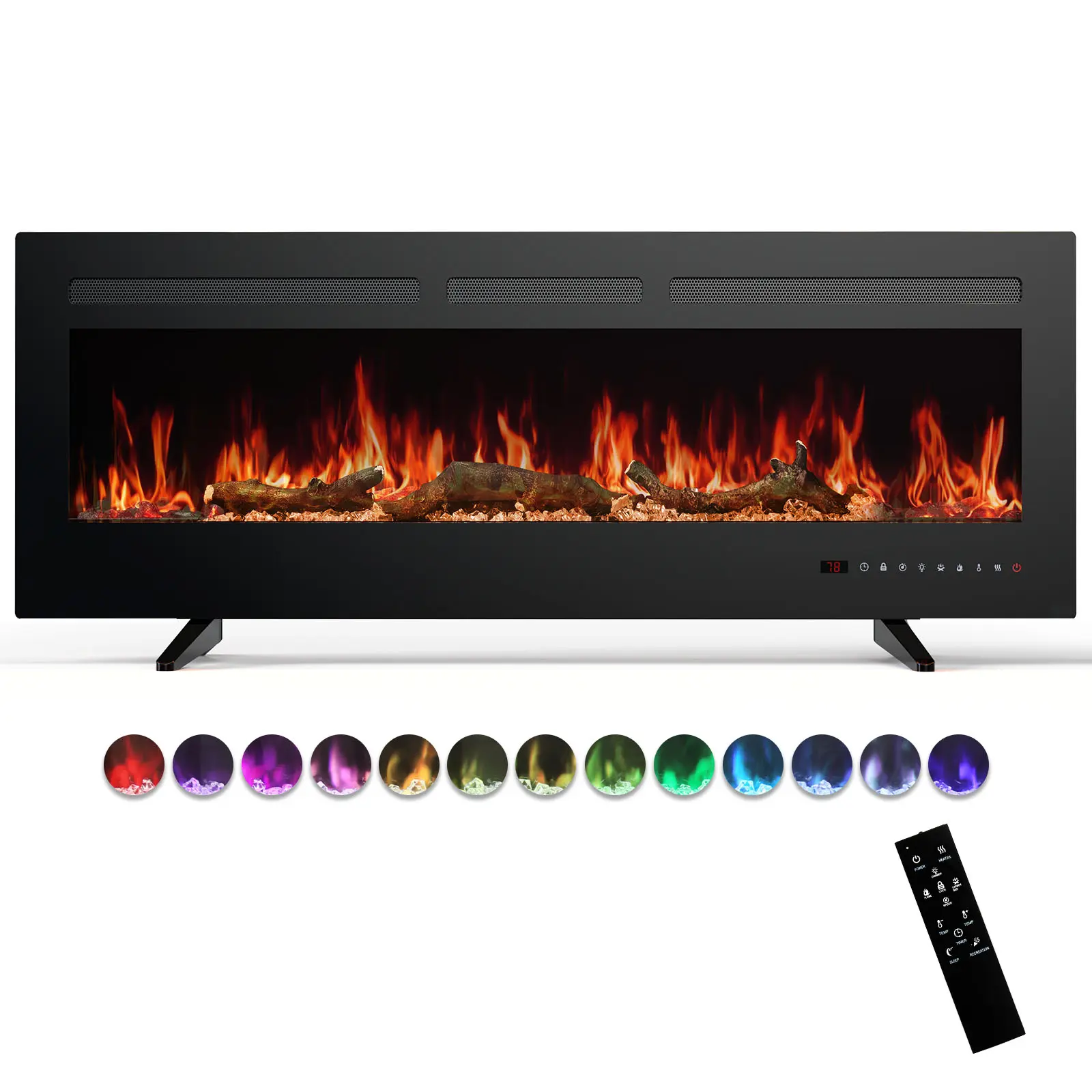 1502W Energy Efficient Electric Fireplace Insert Heater - 1502 Watts Power, Wall-Mounted/Recessed/Freestanding, Remote Control, Touch Panel, Flame Adjustment, 12H Timer, Child Lock for Indoor Household Use