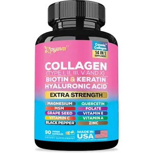 Multi Collagen / Collagen Types I II III V X / Biotin / Keratin / Hyaluronic Acid / Hair Skin & Nails / Made in USA / 90 Capsules