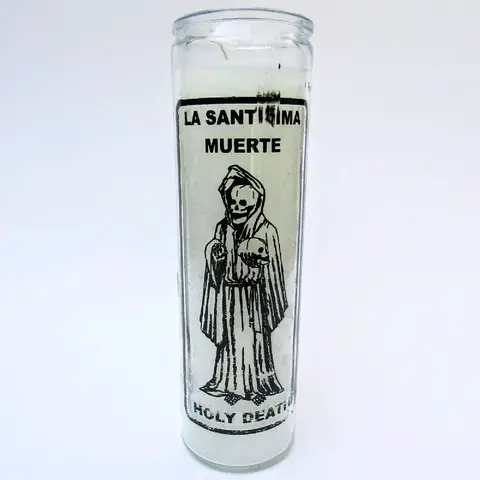 White Santa Muerte Unscented Smoked Paraffin Wax Devotional Candle - Rustic Chic Bohemian Home Decor Supplies, Carefully Crafted Apothecary Item with Prepared Oils for Rituals, Protection, Positive Vibes, Symbolizes Peace & Clarity